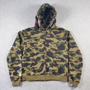A Bathing Ape Hoodie Womens 2XL Green Camo Shark Tiger Full Zip WGM Fleece